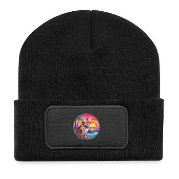 Rotluchs buntes Aquarell Karikatur Kawaii Tier - Recycelte Patch Beanie - Schwarz - Vorne