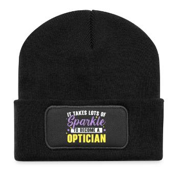 Es braucht eine Menge Glanz, um ein Optiker zu sei - Recycelte Patch Beanie - Schwarz - Vorne