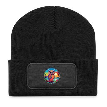 Eule buntes Aquarell Cartoon Kawaii Tier - Recycelte Patch Beanie - Schwarz - Vorne