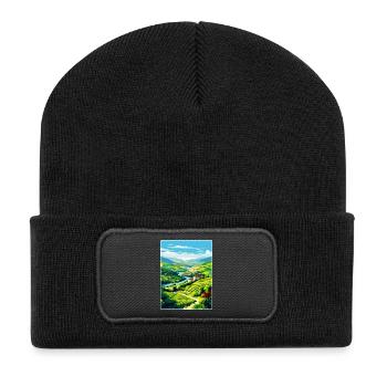 Douro-Tal Portugal Vintage Reiseposter WPA - Recycelte Patch Beanie - Schwarz - Vorne