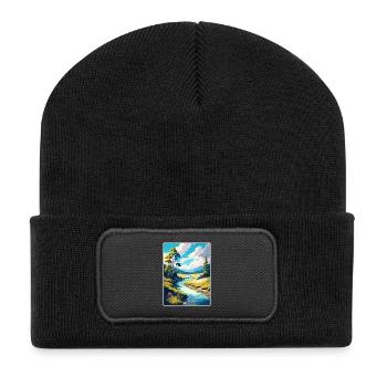 Wye Creek Dekoration Neuseeland Reiseposter - Recycelte Patch Beanie - Schwarz - Vorne