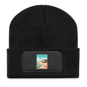 Crystal Beach Texas Vintage Reiseposter Souvenir - Recycelte Patch Beanie - Schwarz - Vorne