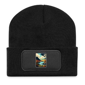 Lake District Vintage Reiseposter WPA Souvenir - Recycelte Patch Beanie - Schwarz - Vorne
