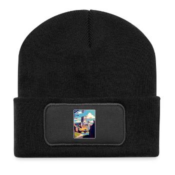 Durham England Vintage Reiseposter WPA Souvenir - Recycelte Patch Beanie - Schwarz - Vorne