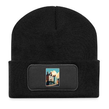 Hay On Wye Welsh Vintage Reiseposter Souvenir - Recycelte Patch Beanie - Schwarz - Vorne
