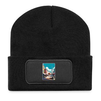 Galway Square Irland Vintage Reiseposter WPA - Recycelte Patch Beanie - Schwarz - Vorne