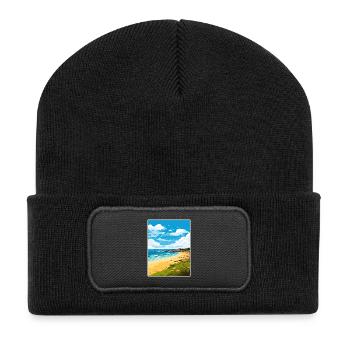 Porthgwidden Beach Cornwall Vintage Reiseposter - Recycelte Patch Beanie - Schwarz - Vorne