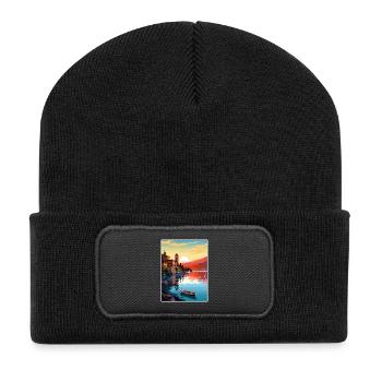 Gardasee Dekoration Vintage Reiseposter WPA - Recycelte Patch Beanie - Schwarz - Vorne