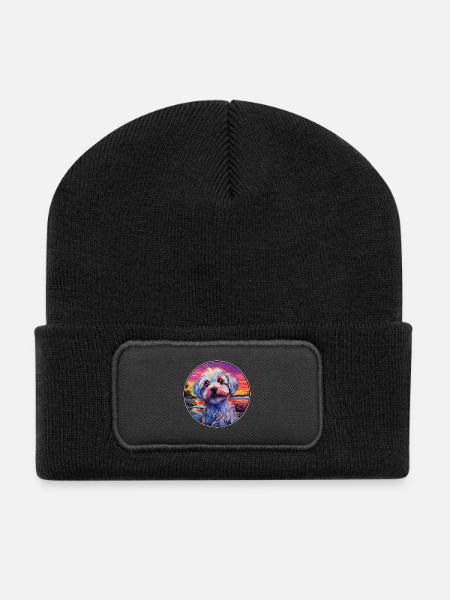 Dandie Dinmont Terrier Hunderasse Bunte Karikatur - Recycelte Patch Beanie - Schwarz