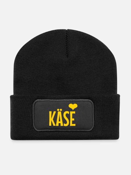 Käse Herz Logo – Gelbe Typo mit Liebe - Recycelte Patch Beanie - Schwarz