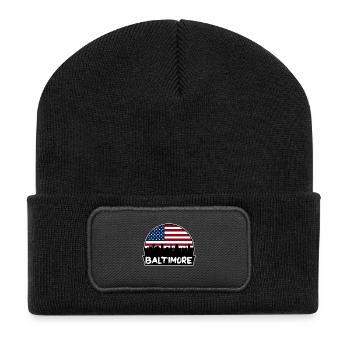 Baltimore Maryland USA Flagge Skyline Silhouette Tra - Recycelte Patch Beanie - Schwarz - Vorne