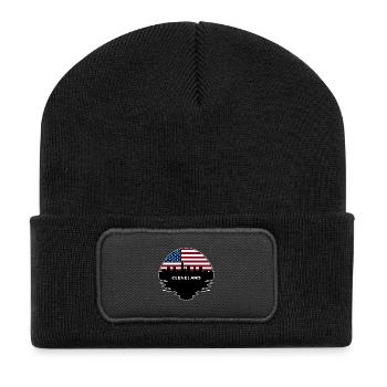 Cleveland Ohio USA Flagge Skyline Silhouette Reisen - Recycelte Patch Beanie - Schwarz - Vorne