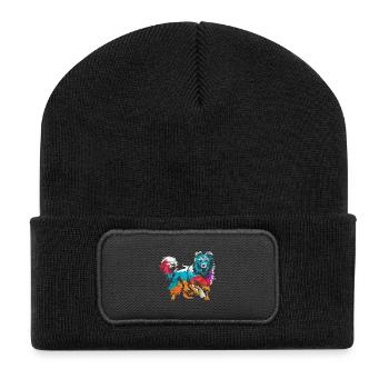 Aufgeweckter Sheltie Agilityprofi - Recycelte Patch Beanie - Schwarz - Vorne