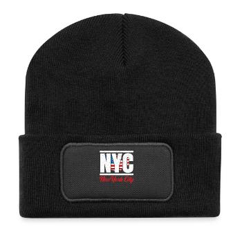 New York USA Amerika New Yorker Empire Stater - Recycelte Patch Beanie - Schwarz - Vorne