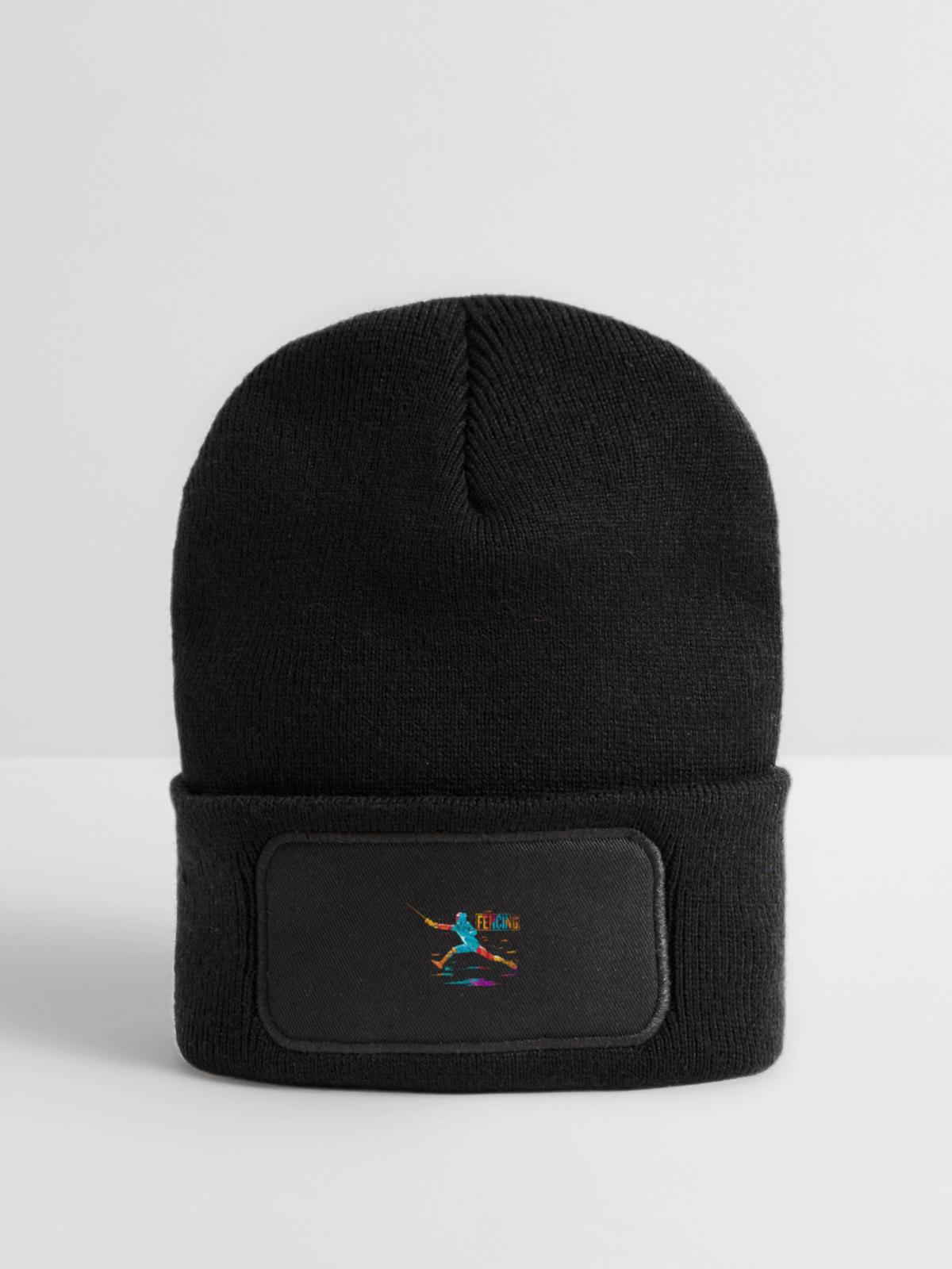 Blitzschneller Fechter Florettduell - Recycelte Patch Beanie - Schwarz - Vorne
