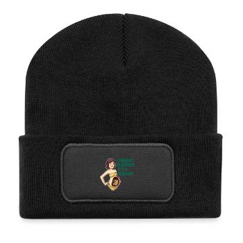 Kugelrunder Cheeseburger Babybauch - Recycelte Patch Beanie - Schwarz - Vorne