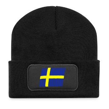 Sweden flag paint - Recycelte Patch Beanie - Schwarz - Vorne