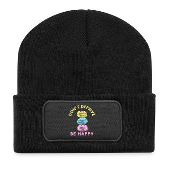 NICHT BERAUBEN SEI GLÜCKLICH - Recycelte Patch Beanie - Schwarz - Vorne