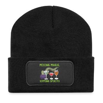Magische Schluckspirituosen mixen Barkeeper Hallow - Recycelte Patch Beanie - Schwarz - Vorne