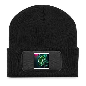 Monstera Leafs#2 - Recycelte Patch Beanie - Schwarz - Vorne