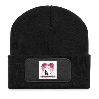 Muttertag – Mutter und Tochter im Herzen - Recycelte Patch Beanie - Schwarz - Vorne
