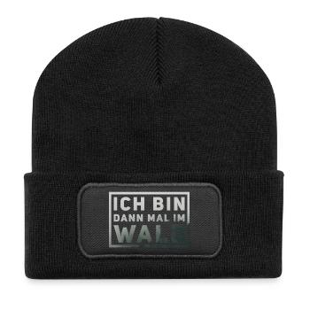 Ich bin dann mal im Wald - Recycelte Patch Beanie - Schwarz - Vorne
