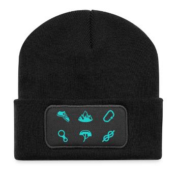 Klettern Symbole Bouldern Bergsteiger Kletterer - Recycelte Patch Beanie - Schwarz - Vorne