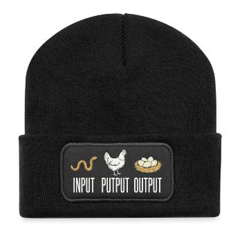 Input Putput Output Huhn - Recycelte Patch Beanie - Schwarz - Vorne