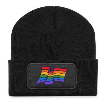 Stolz Regenbogenwelle - Recycelte Patch Beanie - Schwarz - Vorne