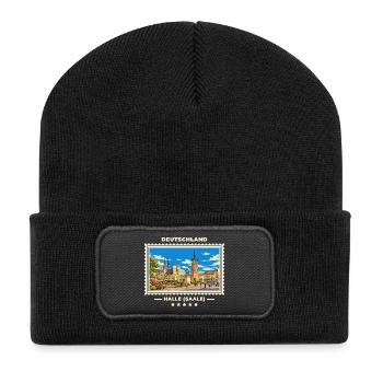 Deutschland Halle (Saale) Vintage Reisemarke - Recycelte Patch Beanie - Schwarz - Vorne