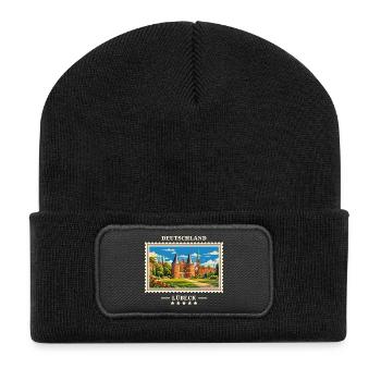 Deutschland Lübeck Vintage Reisemarke - Recycelte Patch Beanie - Schwarz - Vorne