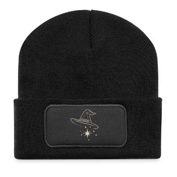 Hexenhut mit Sternen - Magische Hexe - Recycelte Patch Beanie - Schwarz - Vorne