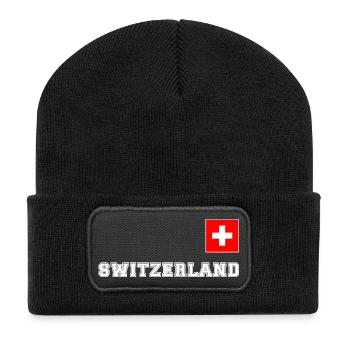 SCHWITZERLAND SCHWEIZ Trikot Look mit Fahne Flagge - Recycelte Patch Beanie - Schwarz - Vorne