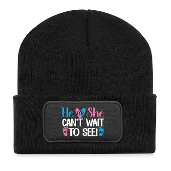 Er oder sie kann es kaum erwarten, die Enthüllung des Babys zu sehen - Recycelte Patch Beanie - Schwarz - Vorne