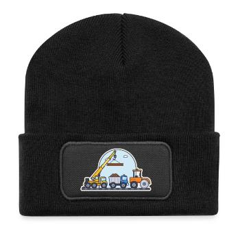 Baustelle: Kran, Kipper und Straßenwalze - Recycelte Patch Beanie - Schwarz - Vorne