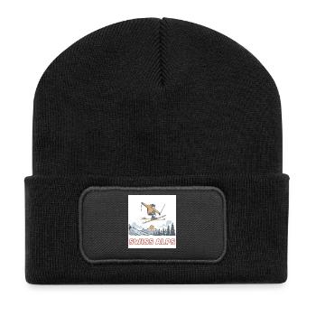 Schweizer Alpen Sprung-Skier - Recycelte Patch Beanie - Schwarz - Vorne