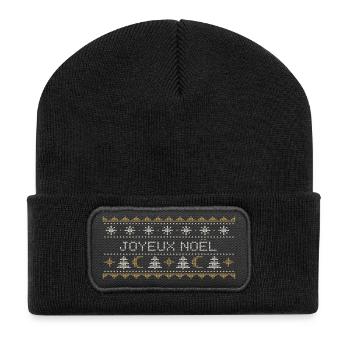 Himmlischer Weihnachtspullover – Gestrickter Mond und Sterne - Recycelte Patch Beanie - Schwarz - Vorne
