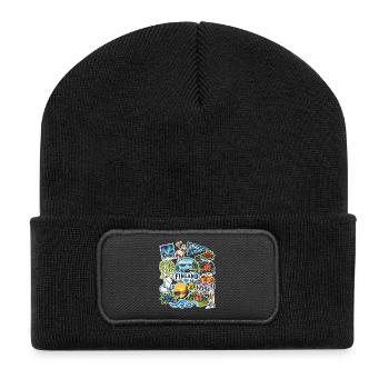 Finnland Reisesticker - Recycelte Patch Beanie - Schwarz - Vorne
