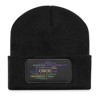Oboe Wortwolke Klassik Orchester Oboist Oboistin - Recycelte Patch Beanie - Schwarz - Vorne