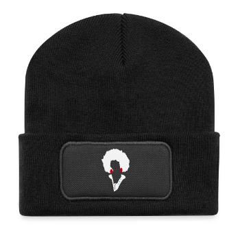Weiße Afro-Silhouette mit blauen Knöpfen - Recycelte Patch Beanie - Schwarz - Vorne