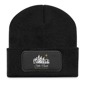 Weihnachtspullover christlich Krippe Stille Nacht - Recycelte Patch Beanie - Schwarz - Vorne