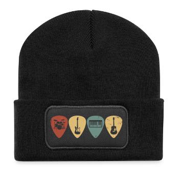 Retro Music Guitar Picks Vintage-Musiker-T-Shirt - Recycelte Patch Beanie - Schwarz - Vorne