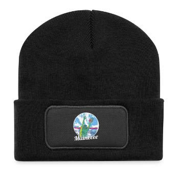 Miiineeee – Volleyball Block am Netz - Recycelte Patch Beanie - Schwarz - Vorne
