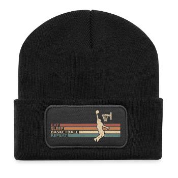 Eat Sleep Basketball Repeat für Spieler Und Fans - Recycelte Patch Beanie - Schwarz - Vorne