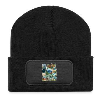 Neuseeland Reisesticker - Recycelte Patch Beanie - Schwarz - Vorne
