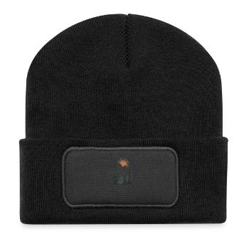 Wanderlust: Berge, Wald und Sonne - Recycelte Patch Beanie - Schwarz - Vorne