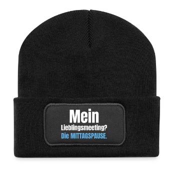 Mein Lieblingsmeeting? Die Mittagspause. - Recycelte Patch Beanie - Schwarz - Vorne