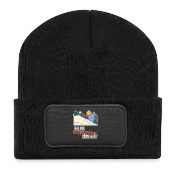 Ab hier geht es nur noch bergab - Recycelte Patch Beanie - Schwarz - Vorne