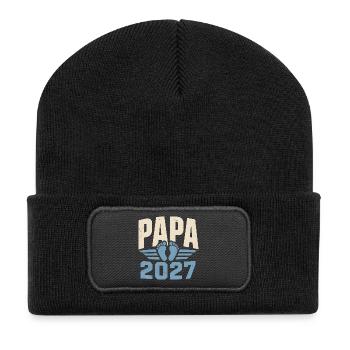 Papa 2027 Vorfreude Auf Das Erste Baby - Recycelte Patch Beanie - Schwarz - Vorne