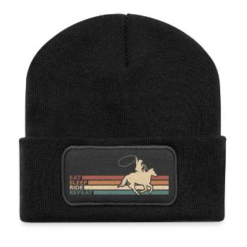 Eat Sleep Ride Repeat Cowboy Rodeo Western Stil - Recycelte Patch Beanie - Schwarz - Vorne